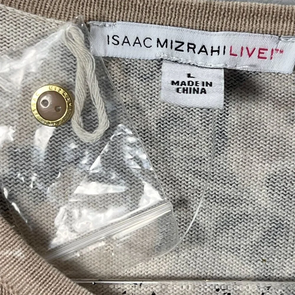 NWOT Isaac Mizrahi Live Floral Button Down Cardigan L Beige Black Womens Sweater - Picture 6 of 11